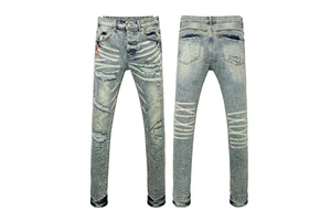 High Street Men's Denim Trousers American Style Jeans Homme Slim Riding Motorcycle Pants Ripped Jeans for Men