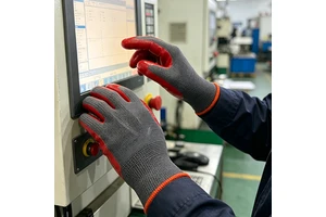 Custom Recycled Grey Yarn Red Nitrile Coated Safety Gloves With Touchscreen For Industrial Working Task