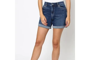 High Quality Women's Mid Button Straight Denim Shorts Multi-Pocket Skinny Fit Medium Wash Solid Color Summer Streetwear