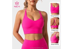 Custom OEM Nylon Spandex Quick Dry Scoop Neck Adjustable Strappy Back Yoga Pilates Running Sports Bra For Women