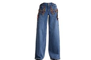 Autumn New Heavy Industry Nail Bead Design Sense Straight Leg Pants High Waist Slim Fashion Style Versatile Denim Pants