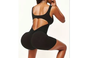 Custom Plus Size Women's Sports Bodysuit Breathable Backless Yoga Jumpsuit Bordered One Piece Gym Workout Shorts Polyester/Nylon