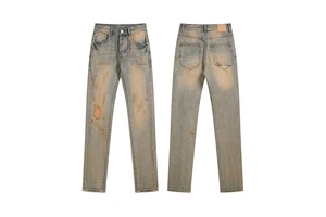 Men's Jeans High Quality Stretch, Straight Leg Vintage Washed Ripped Slim Skinny Designer Denim Pants