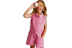 Girls' Summer Custom Denim Overalls With Anti-Wrinkle Embroidered Large Pockets and Loose-Fit Top Design
