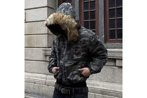 Custom Vintage Denim Acid Washed Camo Jackets For Men Autumn Winter Providing Warmth Loose Fit Hip-hop Style Faux Fur Hoodies
