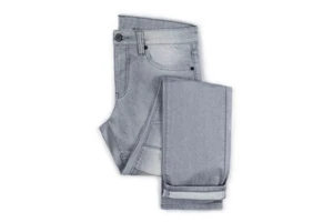 Heavyweight Motorcycle Jeans Patchwork and Distressed Gray Washed Men's Straight Pants Vintage Style