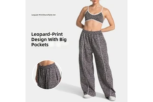 Women's Set Two Pieces Bra And Loose Fit Wide Leg Track pants Cheetah Leopard Print yoga Gym Fitness Sports Wear For Running