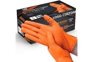 8 Mil Disposable Automobile Industrial Orange Nitrile Garage Duty Car Repair Use Heavy Mechanical Chemical Proof Gloves