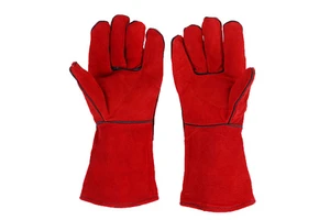 Wholesale 14'' 15'' 16 Inch Custom Cow Split Cowhide Leather Garden Gloves for Men PPE Red Fireproof Anti-Cut Leather Gloves for