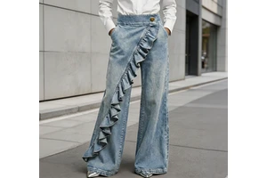 Women's Crossover Waist Jeans 2026 Summer Asymmetric Button Denim Pants Wide Leg Bootcut Trousers Retro Y2K Lady Loose Slacks