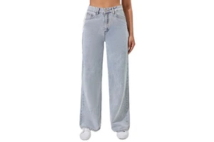 Customized Stylish Women's Washed Blue Wide Leg Denim Jeans Street Casual Style Loose Fit Denim Ladies Faded Jeans Pants