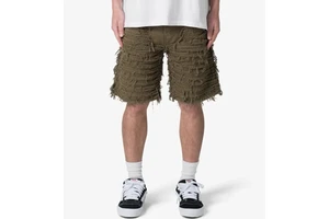 Yinope New Design Fashion Custom Men's Brown Panel Distressed Raw Edge Denim Shorts