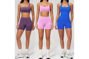 Factory Supply Women Sports Shorts Outfits Halter Bra Spaghetti Strap Top Set Active Stretch Women Workout Fitness Set for Yoga