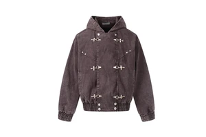 Trendy Brand 2026 New Arrival American Retro Heavy-Wash Distressed Denim Streetwear Autumn Bomber Jacket Aviation-Button