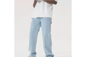 Custom Logo Men's Fashion Baggy Denim Jeans High Waist Print and Solid Pattern Wide Leg Plus Size Pants