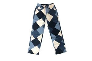 100%Cotton women's jeans with patchwork and Contrast Fabric Inserts Casual Washed straight Jeans for women