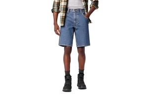 Men's Washed Denim Bermuda Shorts Mid Waist Button Fly Casual Style Solid Color Cotton Fabric Breathable Design