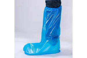 Disposable Unisex Toe Ankle Bootie Blue Thickened Plastic Waterproof Safety Shoe Covers All Season Wear-Resistant Tube Pull-On