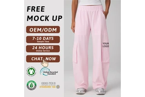 OEM Bespoke Women Pink Cargo Pants Wide Leg High Waist Trousers Manufacturing Private Label Apparel Factory Wholesale Bottoms