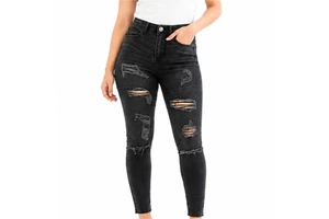 Women Denim Jeans Loose Fit High Waist Color Distressed Stylish Comfortable Trendy Premium Modern Streetwear Fashion Forward