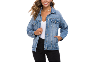 Denim Women's Varsity Jacket Loose Mid-Length Casual Street Style Fashion Breathable Eco-Friendly Reversible Faux Fur Lining