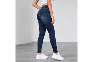 Cross-border Women's Skinny Jeans Blue Regular Denim Cotton Trousers Youth Apple Shaped High Elastic Skinny Pants