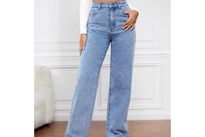 ANSZKTN High Waisted Women's Jeans Light Colored Washed Loose Wide Leg Plus Size Straight Leg Pants