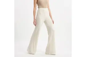 Winter Casual Loose Tall Knit Flare Pants Women High Waisted Wide Leg 100% Cotton Elastic Waist 36 38 Inseam Custom