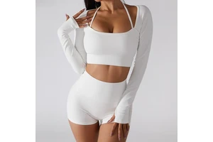 Women's Quick-Drying Fitness Tops Slim-Fitting Long-Sleeved Yoga Clothes Chest Pads Solid Pattern