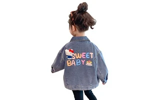 Girls Cotton Denim Jacket Spring/Autumn 2025 New Style Garment Dyed Thin Style Solid Color Trendy Chic Outerwear For Kids Babies