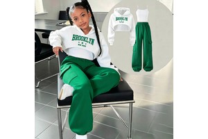 Tween Girls 3Pcs Sets Letter Crop Hoodie, White Cami Tank Top, Multi Pocket Cargo Jogger Pants Casual Children's Clothes Outfit