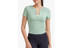 Custom Seamless Lightweight Short Sleeve Yoga Crop Top for Women OEM/ODM Private Label Breathable Front Gym Activewear Workout