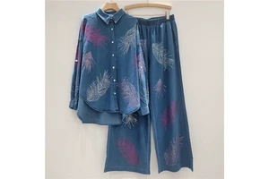 2025 Autumn New Women's Clothing Long-sleeved Denim Shirt Women's Fashion Versatile and Thin Age Reduction + Casual Pants Suit