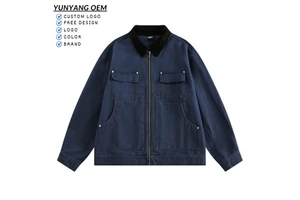 Navy Blue Denim Jacket Mens Cotton Distressed Denim Detroit Jacket Full Zip up Custom Vintage Acid Wash Denim Detroit Jacket