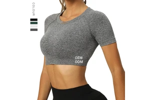 Yoga Top T-Shirt Sports Back Heart Pad Outside Wear Tight Height Elastic Yoga Short Sleeve Female Summer Fitness Top