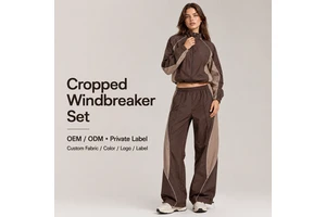 Custom Tracksuit Womens Cropped Windbreaker Zip Up Jacket With Contrast Piping Panel Wide Leg Drawstring Pants Tracksuit