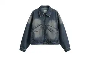 Wholesale Mens Denim Jean Jacket Faded Premium Cotton Button Up Slim Fit jackets Label Customized