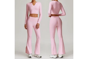 DTZ8900-3 Sports Yoga Pants for Women With High Waist Slits and Wide-leg Flares Fitness Trousers