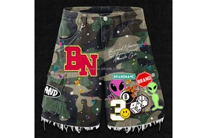 Custom Y2k Embroidery Patches Camo Distressed Denim Shorts Hommes Vintage Baggy Camouflage Cargo Hombre Jorts Men's Streetwear