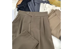 Trendy Korean Loose Fit Formal Pants Women High Waist Breathable Anti-Wrinkle Worsted Fabric Straight Leg Summer