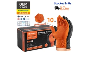 ANBOSON 10mil Orange Heavy Duty Nitrile Gloves Diamond Grip Industrial Grade Disposable Safety Gloves for Mechanic Repair