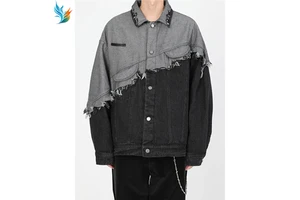 High Quality Vintage Style 100% Cotton Men's Jacket Stone Wash Effect Color Contrast Denim With Patch Cozy Outerwear