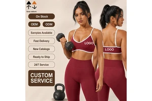 Women's Sports Bra Contrast Trim High Elastic Seamless Supportive Shaping Adjustable Straps for Yoga Gym Workout