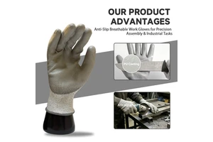 Customizable Factory Cut Level C Grey PU Coated Cut Resistant Working Gloves High CPR Safety Gloves For Warehouse Sorting