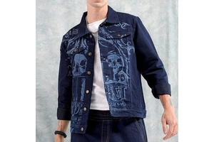 Fashionable Men's High Quality Custom Denim Jacket with Stand Collar Front Logo Waterproof Windproof Breathable Winter Jacket