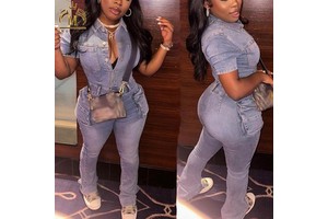 New Arrivals Women's Jeans Stretch Big Pocket Slim Fit One Piece Workout Jeans Casual Cargo Denim Rompers Women Jumpsuits