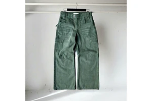 XDL Custom Unisex Green Acid Wash Vintage Loose Fit Wide Leg Denim Pants Cotton Oversized Blank Baggy Cargo Jeans Men'S Trousers