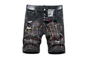 Men's Black Stonewashed Denim Shorts with Embroidery and Rivet Decoration Hip Hop Style High Street Utility for Spring