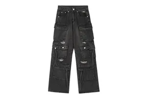 Plus Size Big Pocket Jeans Most Trending Low Moq Cargo Denim Baggy Jeans for Men