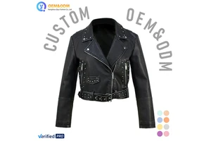 2026 Q&D OEM Custom Color Basic PU Sliver Rivets Zipper Vintage Outwear Spring Puffer Women's Coat Jacket
